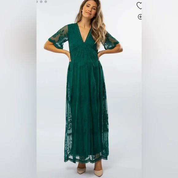 Pinkblush Dresses Forest Green Lace Mesh Overlay Maternity
